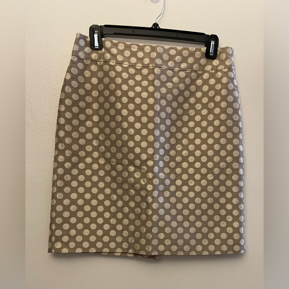 J. Crew‎ Silk Blend Taupe Polka Dot Pencil Skirt Size 4